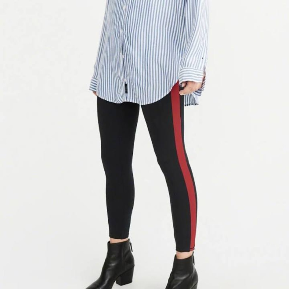 A&F Side Stripe Leggings, Black & Red, XXS